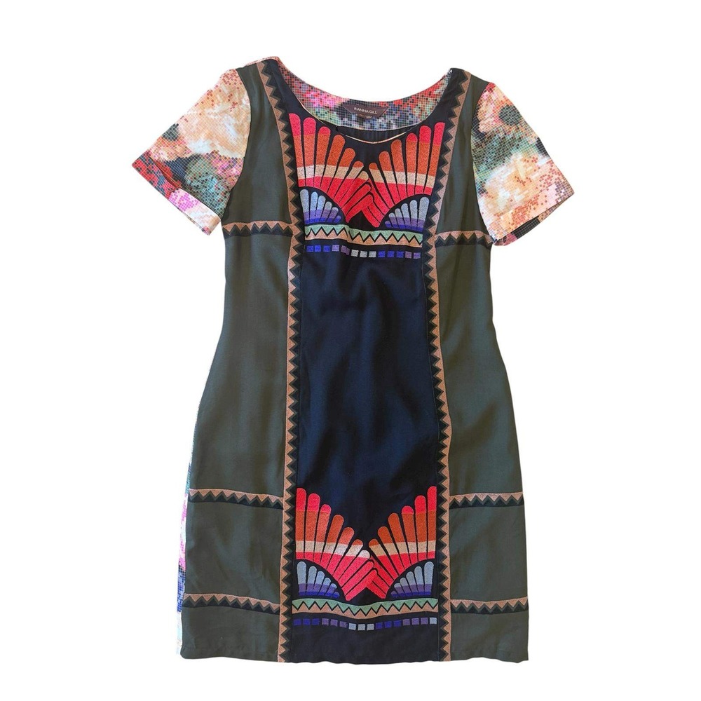 Ranna Gill Embroidered Pixel Floral Shift‎ Dress Size 6 Anthropologie Boho Mini